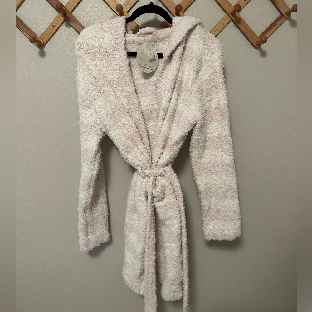 Barefoot Dreams Cozychic Pink Striped Hooded Robe Style 578
